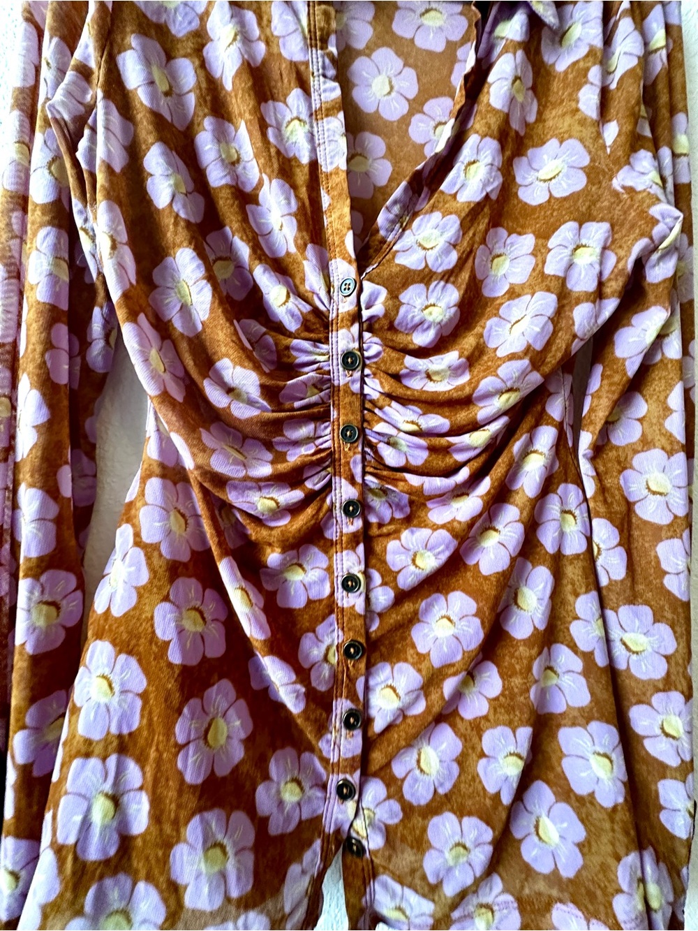 Free People Ruched Button Down Top Sz Large - EUC - Picture 5 of 9